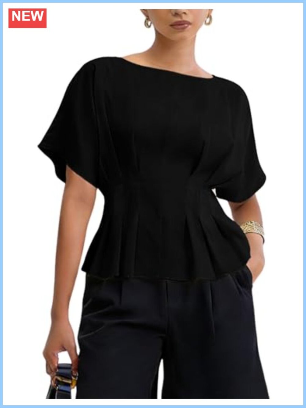 Women's Peplum Babydoll T-Shirt Blouse Short Sleeve Crewneck Dressy Casual